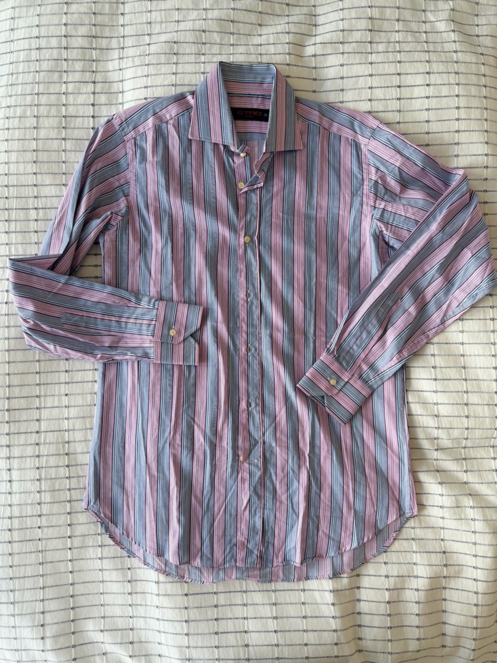 Etro Pink and Blue Striped Long-Sleeve Dress Shirt